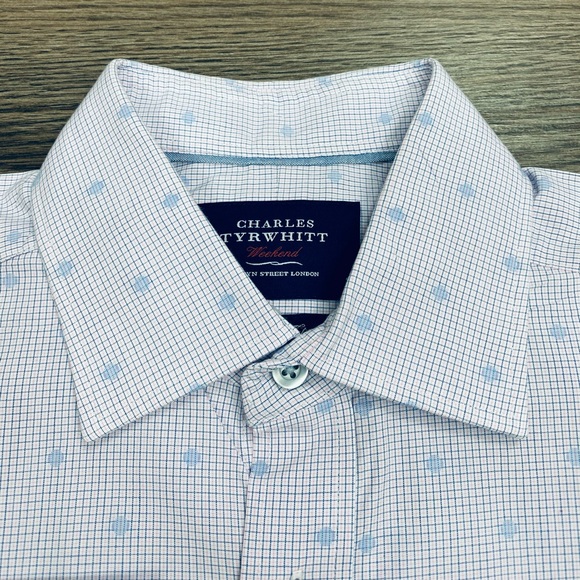 Charles Tyrwhitt Pink w/ Blue Polka Dot Shirt - Picture 2 of 3